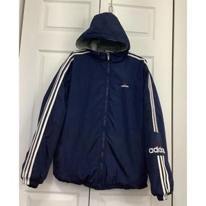 Vintage Adidas Warm Up Jacket Men’s Large Hood Insulated Blue